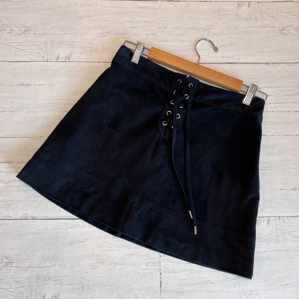 Abercrombie & Fitch Skirt Womens Size 2 Black Suede Boho Mini Lace Up Waist
